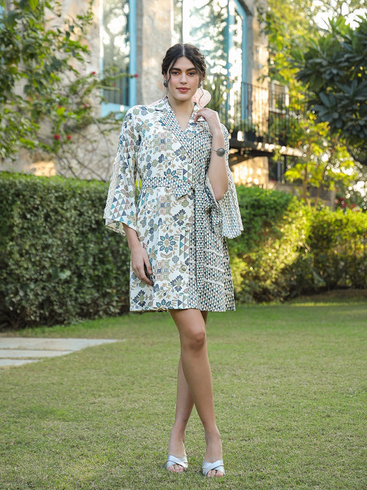 Azure Bloom: Cotton Short Dress