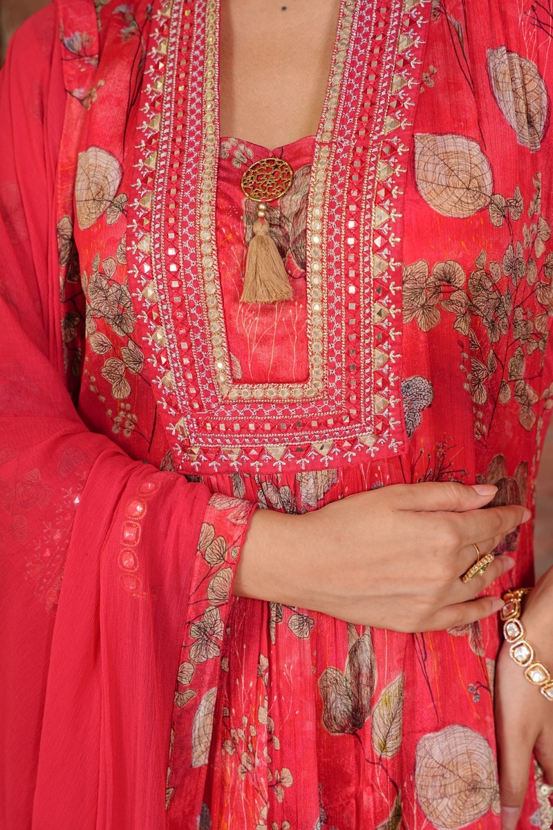 red velvet chinon kurta set