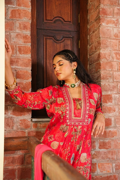 Red Velvet Chinon Kurta Set🔥