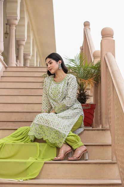 Single Tone Cotton Schiffli Kurti Set