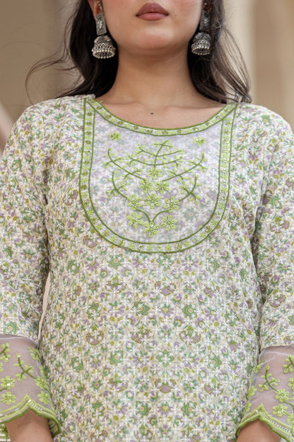 Single Tone Cotton Schiffli Kurti Set