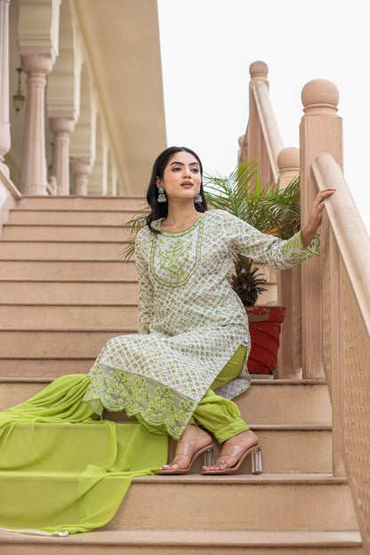 Single Tone Cotton Schiffli Kurti Set