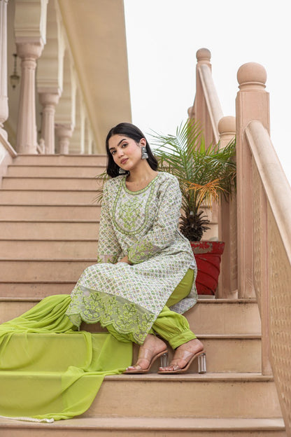 Single Tone Cotton Schiffli Kurti Set