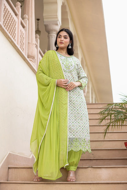 Single Tone Cotton Schiffli Kurti Set