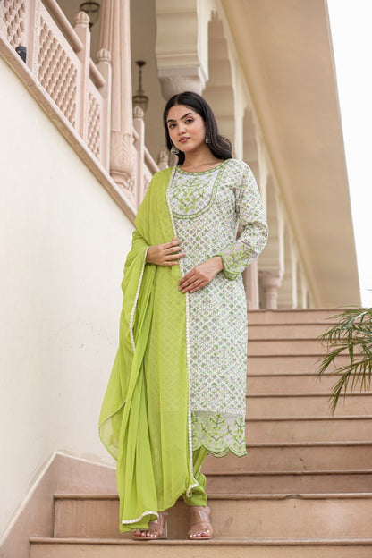 Single Tone Cotton Schiffli Kurti Set