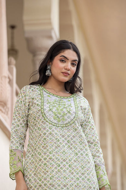 Single Tone Cotton Schiffli Kurti Set
