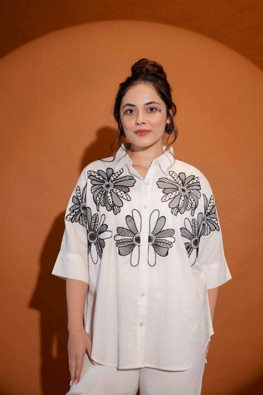 STATEMENT FLORAL EMBROIDERED COTTON SHIRT – FOR WOMEN