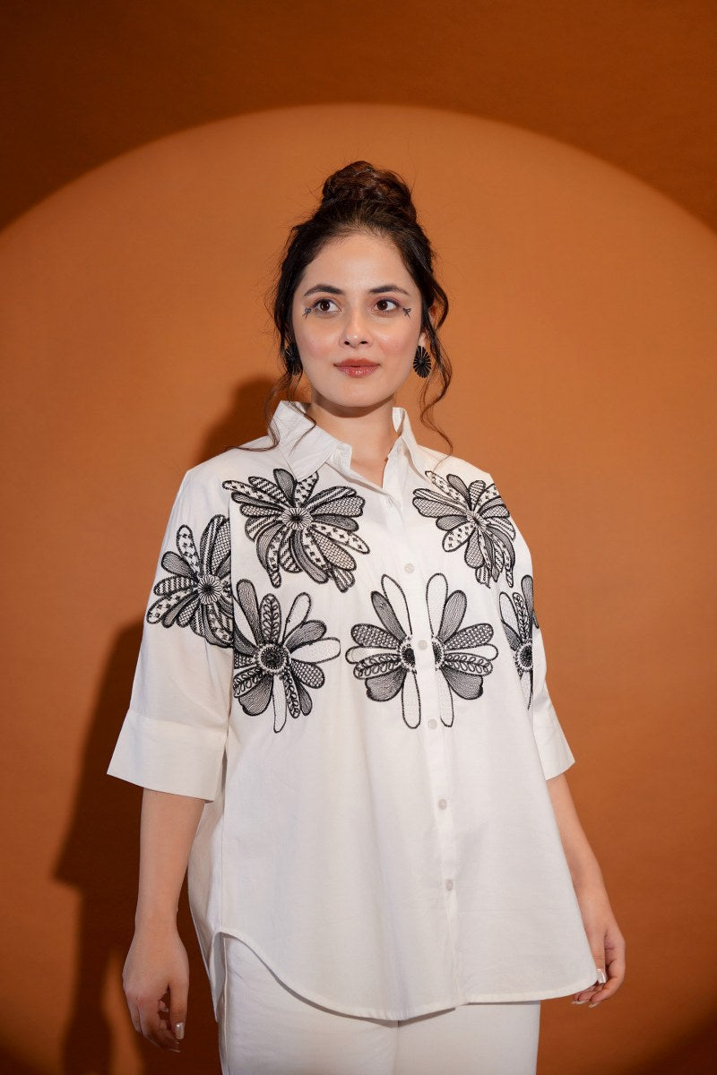 STATEMENT FLORAL EMBROIDERED COTTON SHIRT – FOR WOMEN
