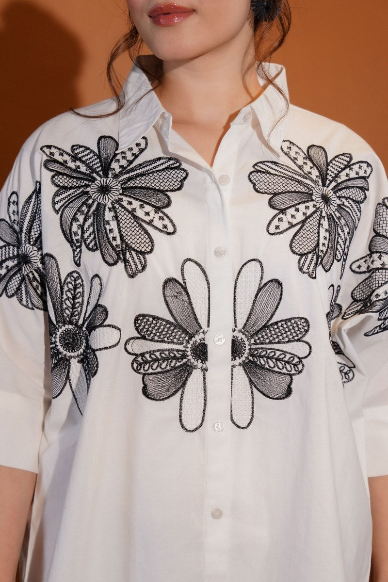 STATEMENT FLORAL EMBROIDERED COTTON SHIRT – FOR WOMEN