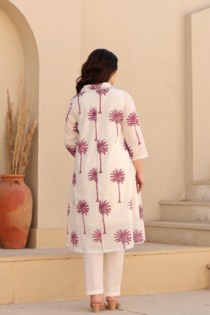 PREMIUM WHITE COTTON CO-ORD SET WITH HAND BLOCK PALM PRINT COMFORTABLE & STYLISH