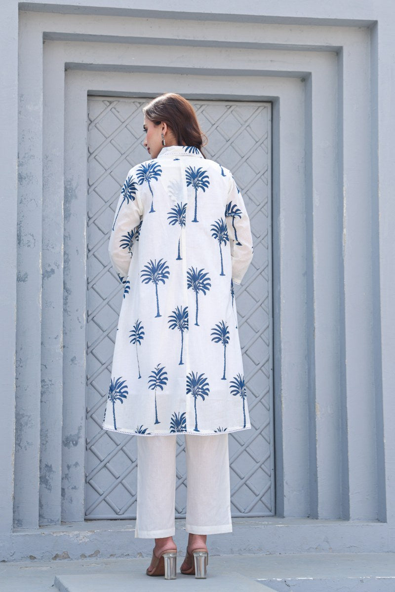 PREMIUM WHITE COTTON CO-ORD SET WITH HAND BLOCK PALM PRINT – COMFORTABLE & STYLISH DAILY WEAR