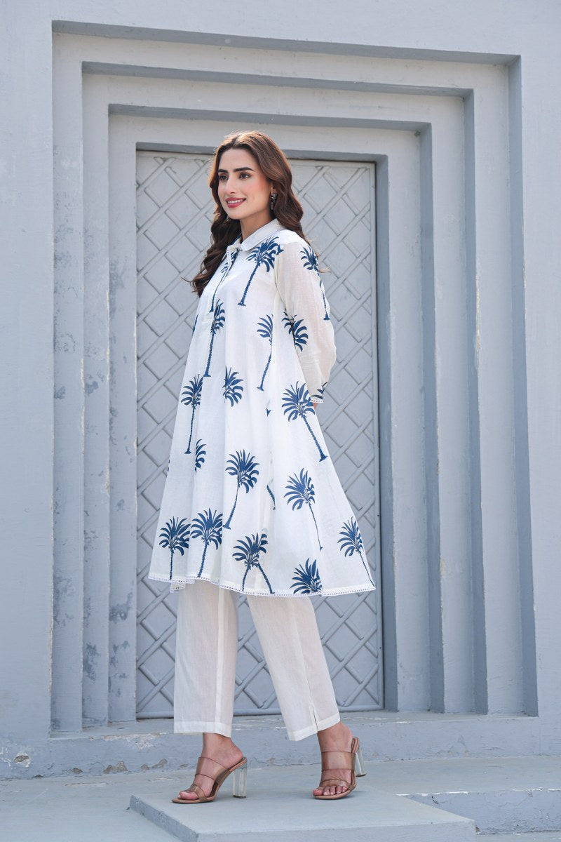 PREMIUM WHITE COTTON CO-ORD SET WITH HAND BLOCK PALM PRINT – COMFORTABLE & STYLISH DAILY WEAR
