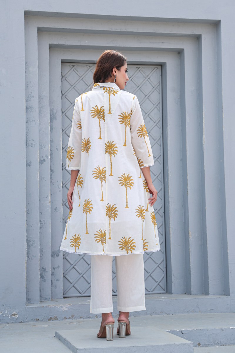 PREMIUM WHITE COTTON CO-ORD SET WITH HAND BLOCK PALM PRINT – COMFORTABLE & STYLISH DAILY WEAR