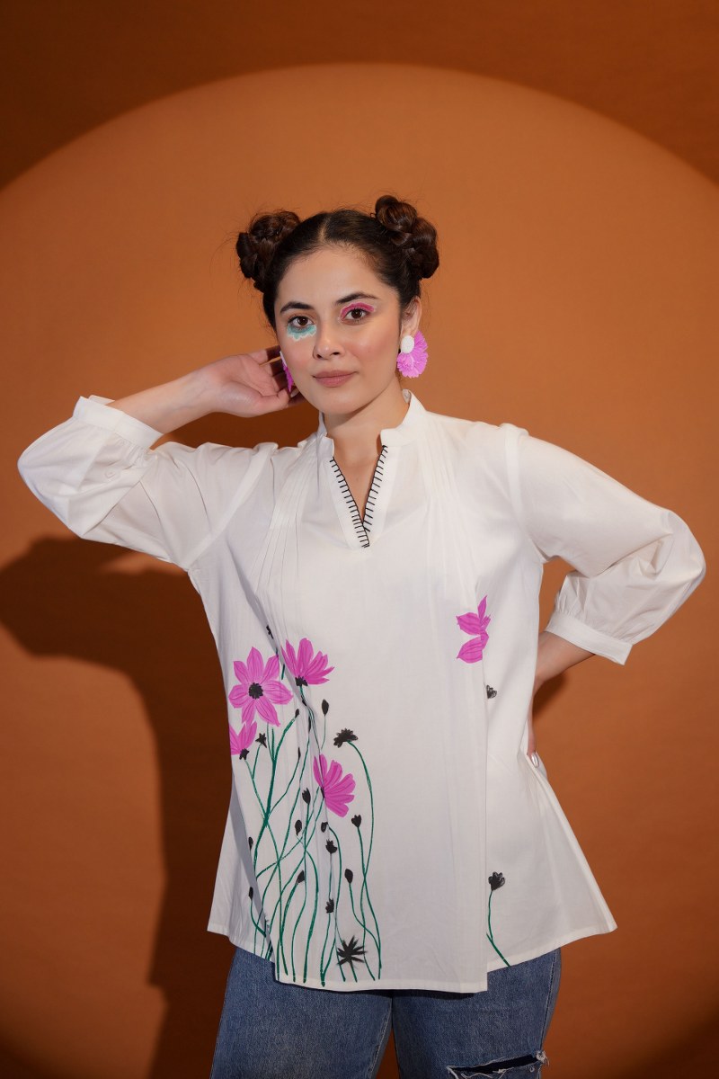 DAISY BLOOM HAND-PAINTED COTTON SHIRT – FOR WOMEN