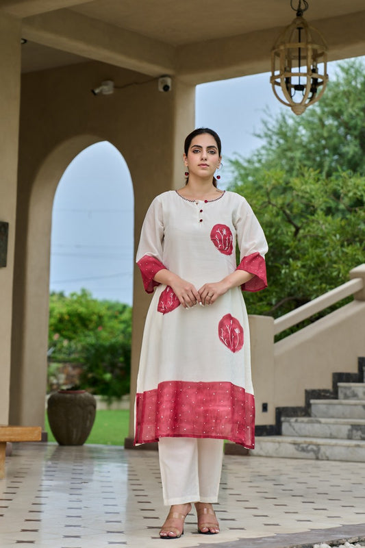 Elegant Off White & Red Cotton Printed Kurti for Women – Comfortable Daily Wear Ethnic Dress