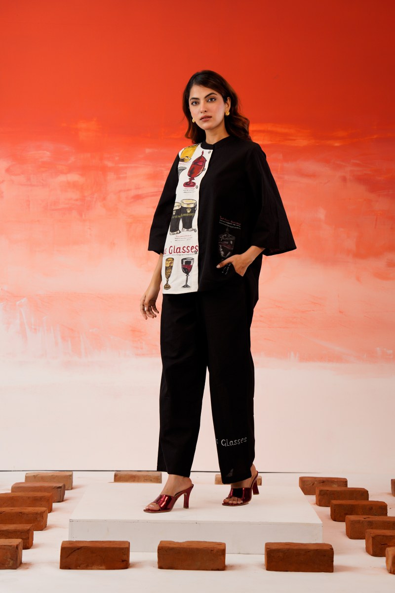 Hand Painted Cotton Flex Co-ord Set – “Famous Glasses” Art Design