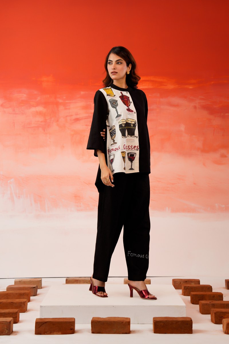 Hand Painted Cotton Flex Co-ord Set – “Famous Glasses” Art Design