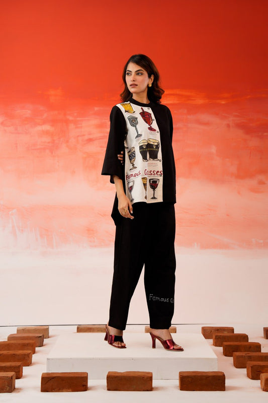 Hand Painted Cotton Flex Co-ord Set – “Famous Glasses” Art Design