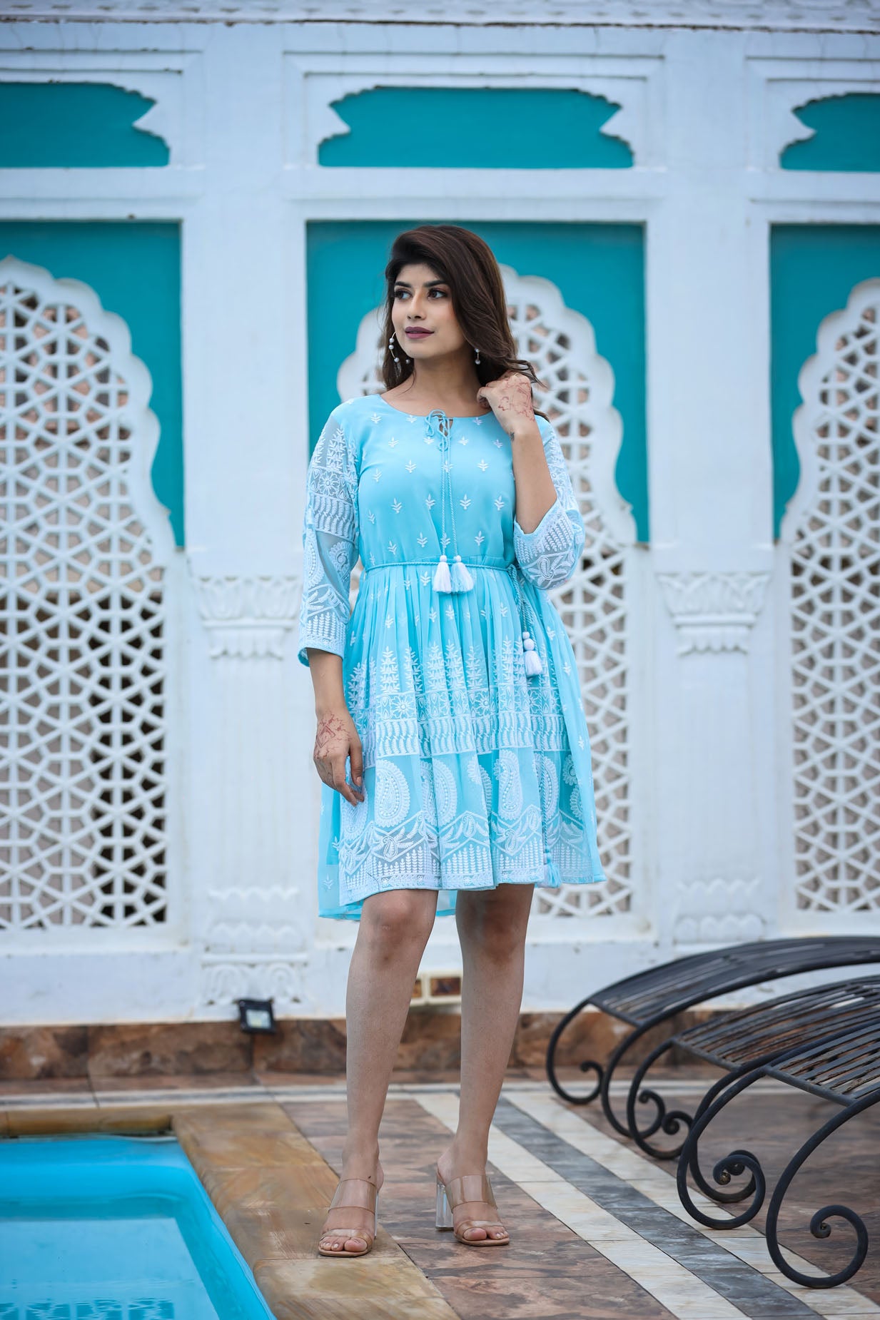Lucknowi Chikenkari Short Dress.