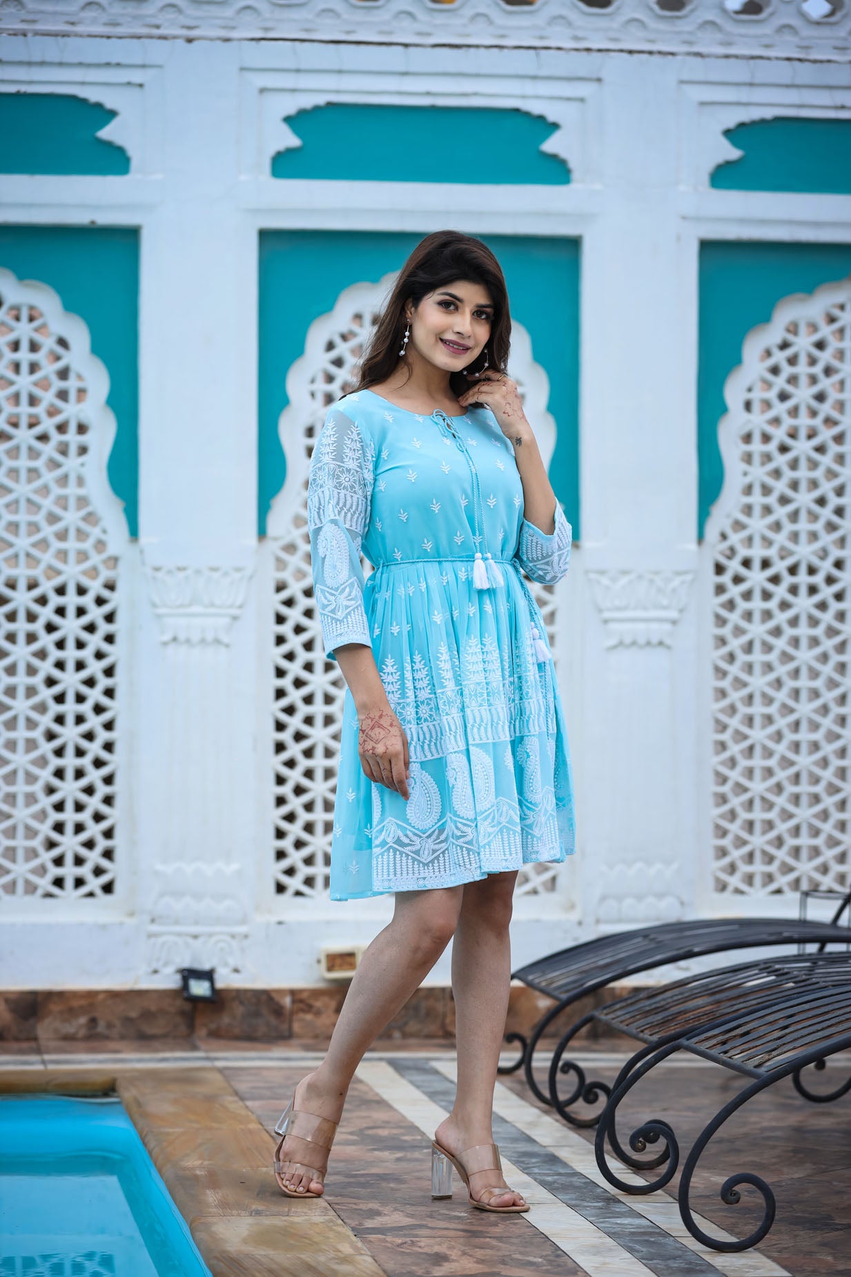 Lucknowi Chikenkari Short Dress.