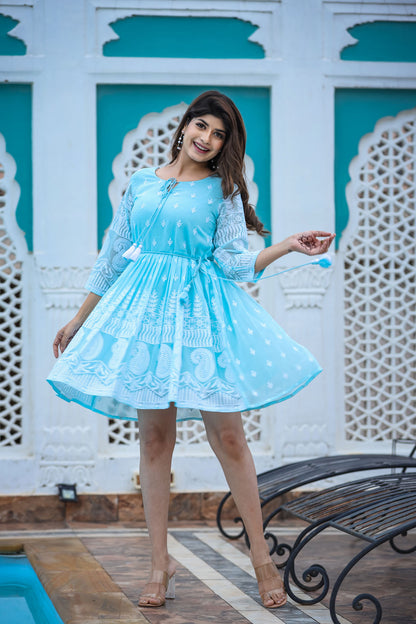 Lucknowi Chikenkari Short Dress.