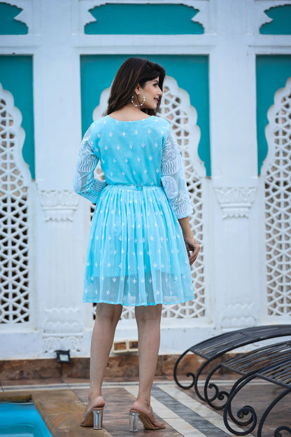 Lucknowi Chikenkari Short Dress.
