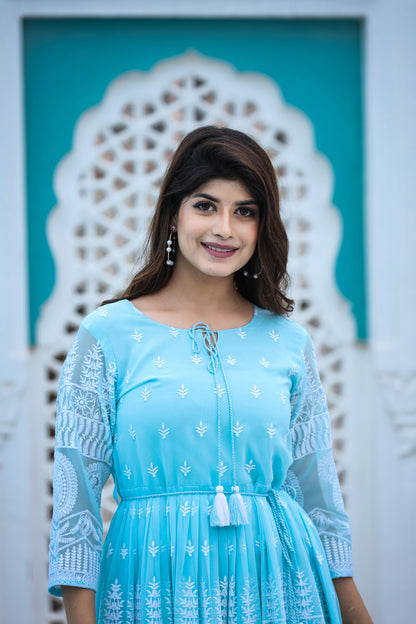 Lucknowi Chikenkari Short Dress.