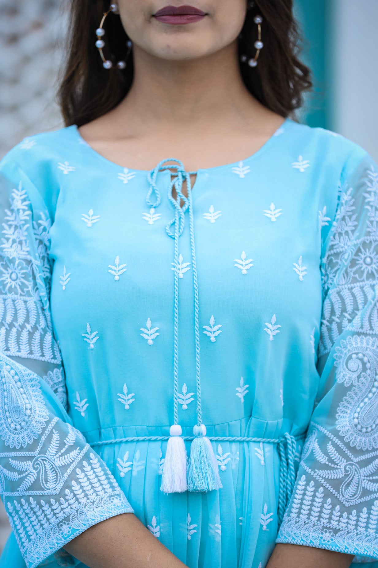 Lucknowi Chikenkari Short Dress.