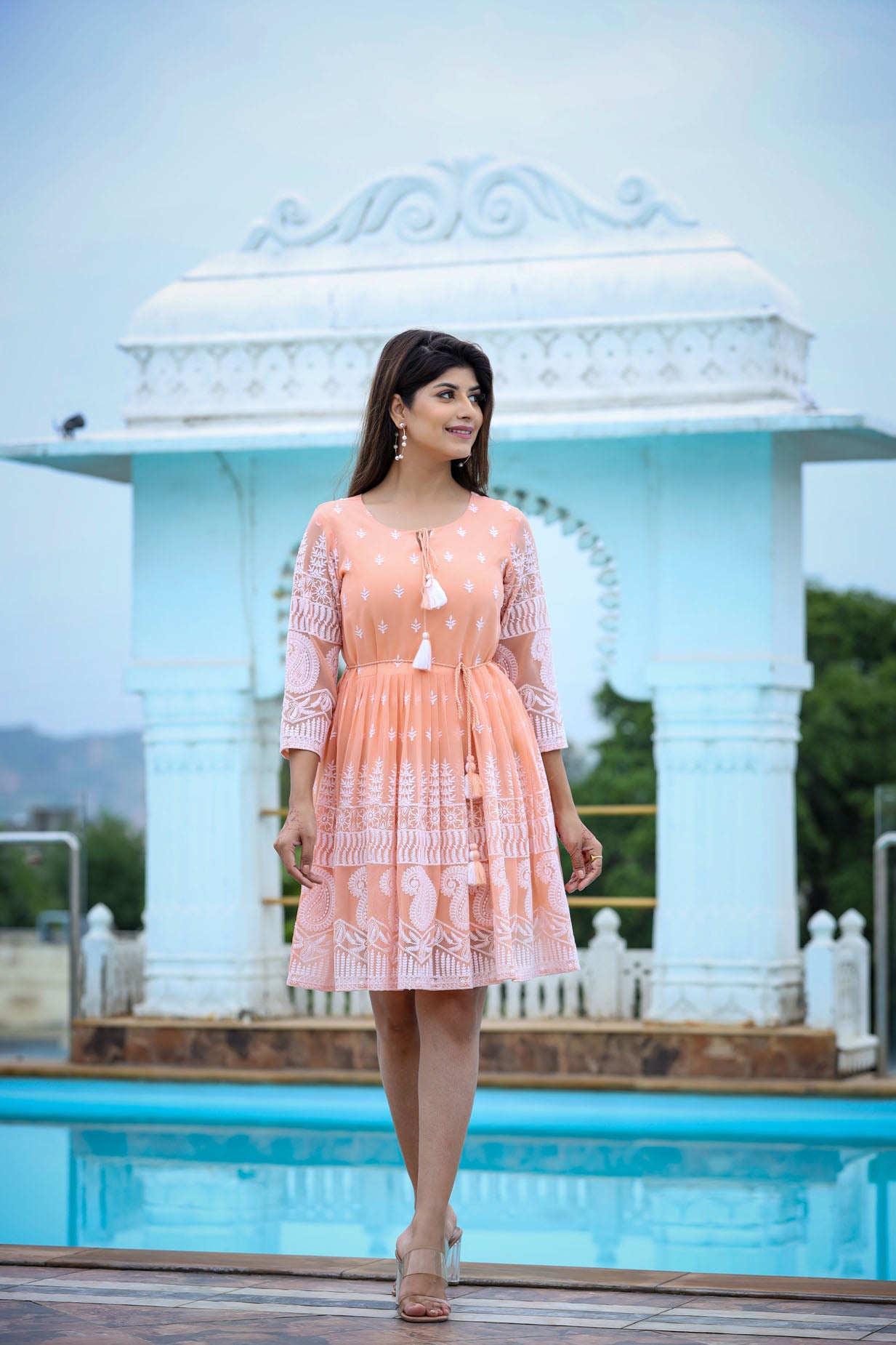 Lucknowi Chikenkari Short Dress.