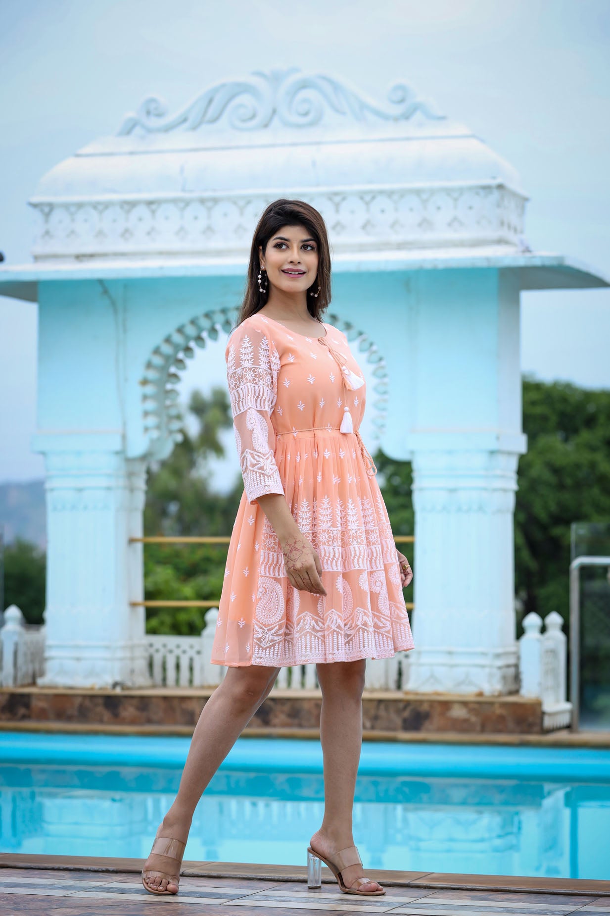 Lucknowi Chikenkari Short Dress.