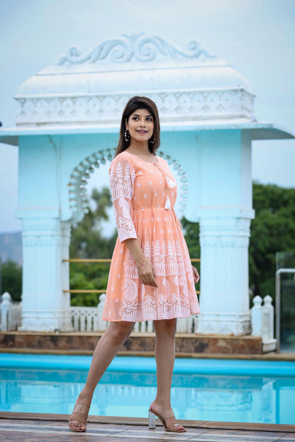 Lucknowi Chikenkari Short Dress.