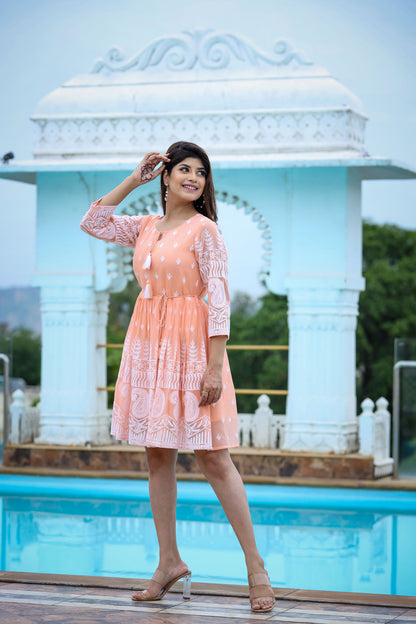 Lucknowi Chikenkari Short Dress.