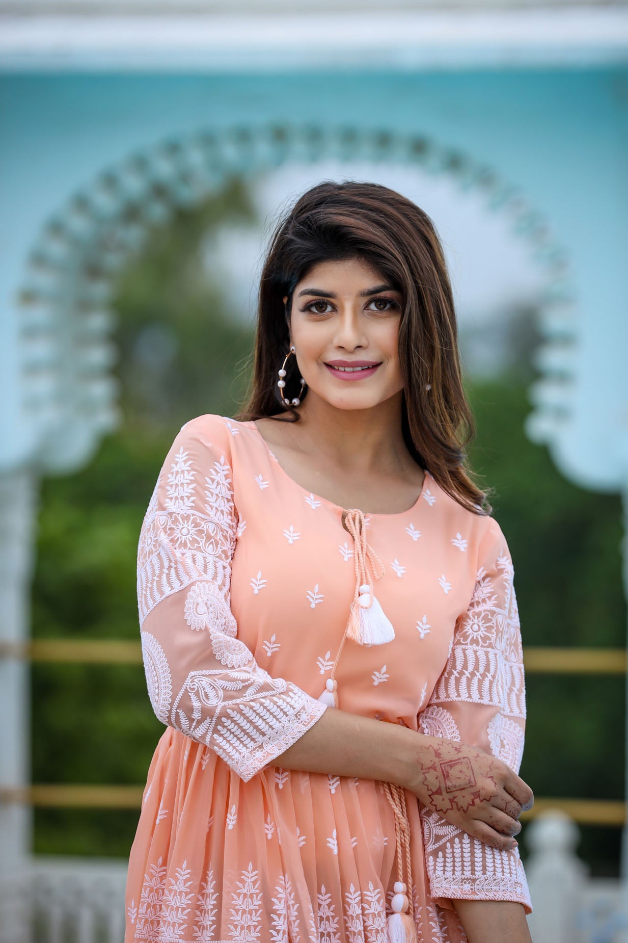 Lucknowi Chikenkari Short Dress.