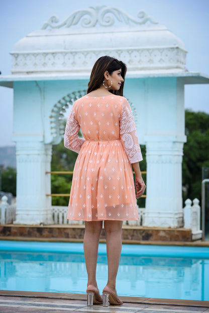 Lucknowi Chikenkari Short Dress.
