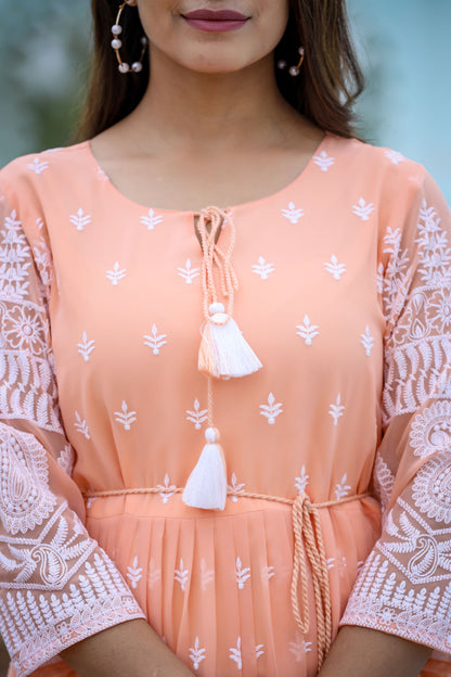 Lucknowi Chikenkari Short Dress.