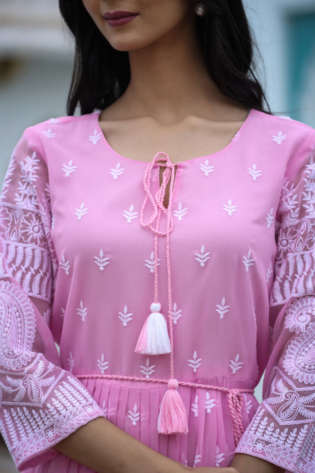 Lucknowi Chikenkari Short Dress.