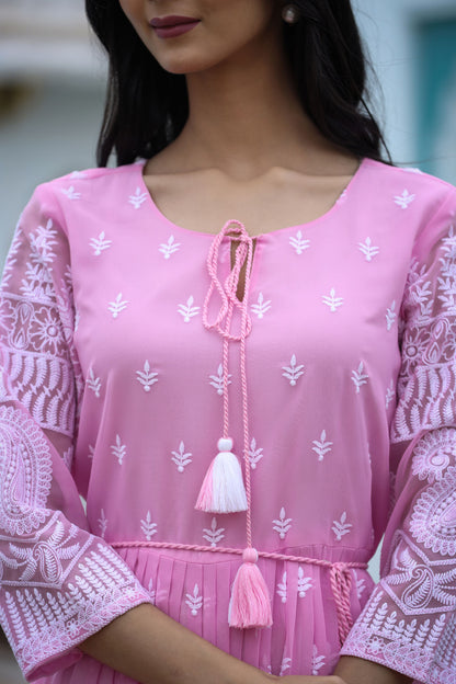 Lucknowi Chikenkari Short Dress.
