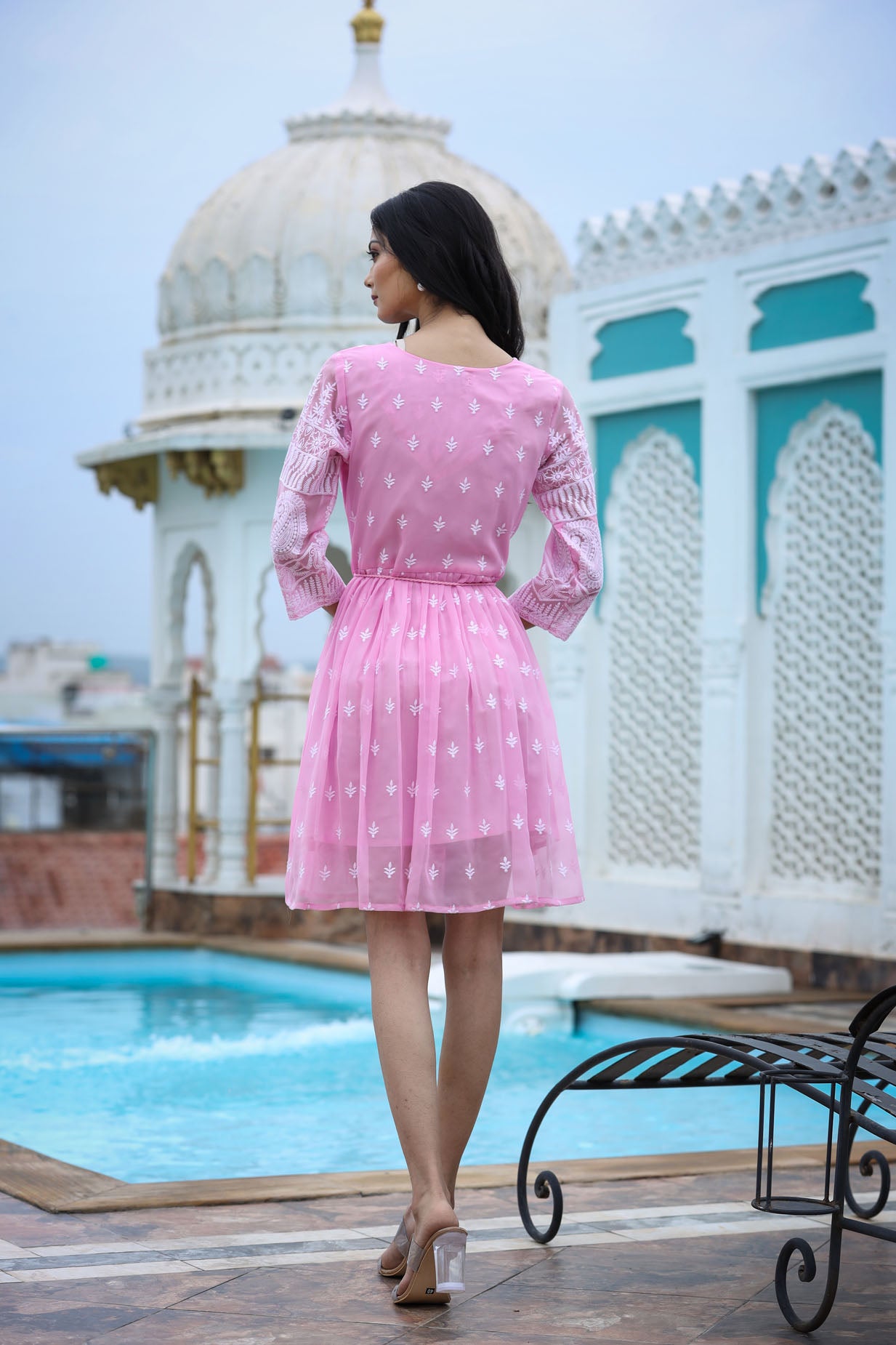 Lucknowi Chikenkari Short Dress.