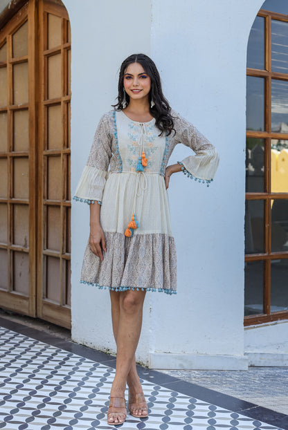 Off-White Embroidered Dress