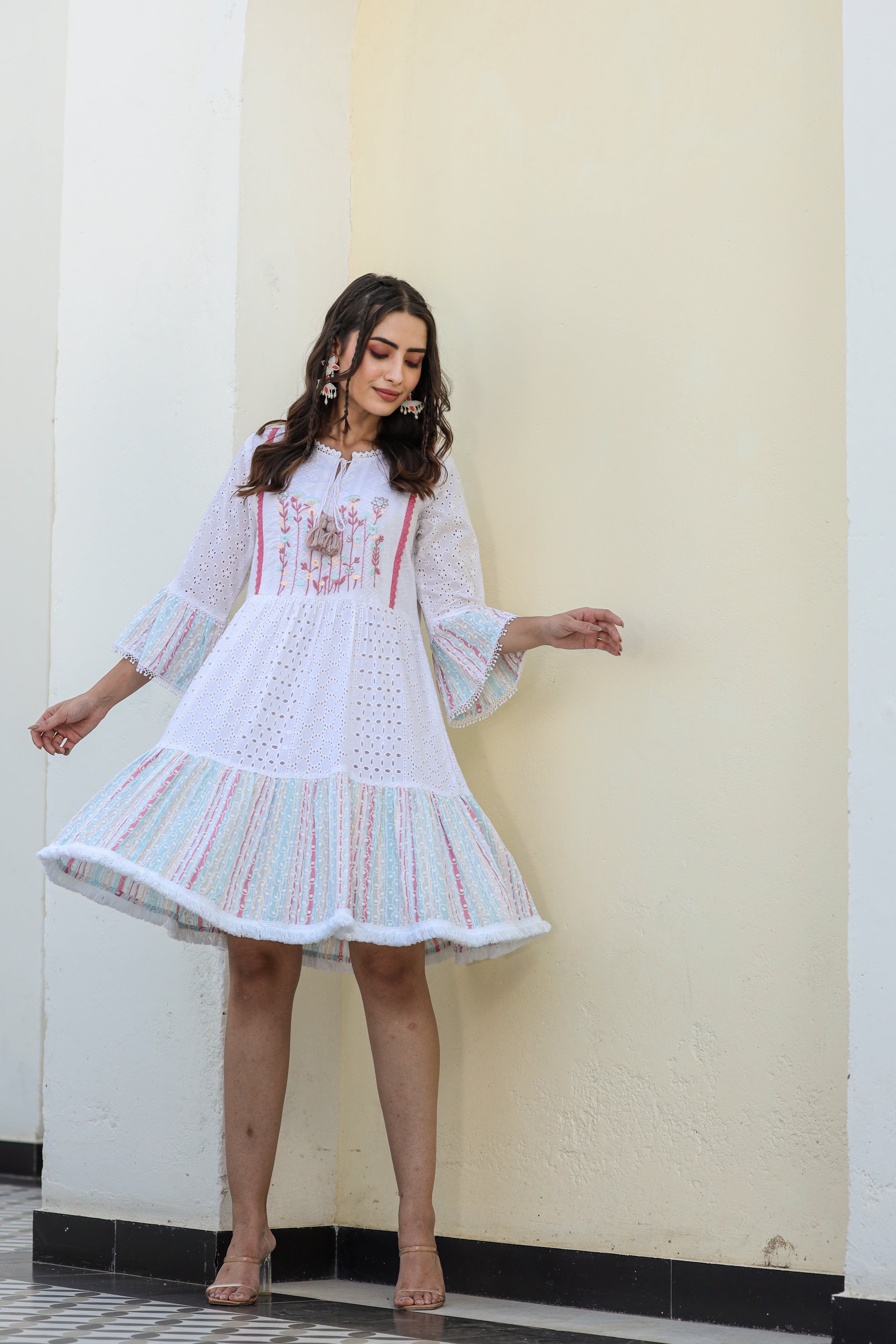 Embroided Crosia Short Dress