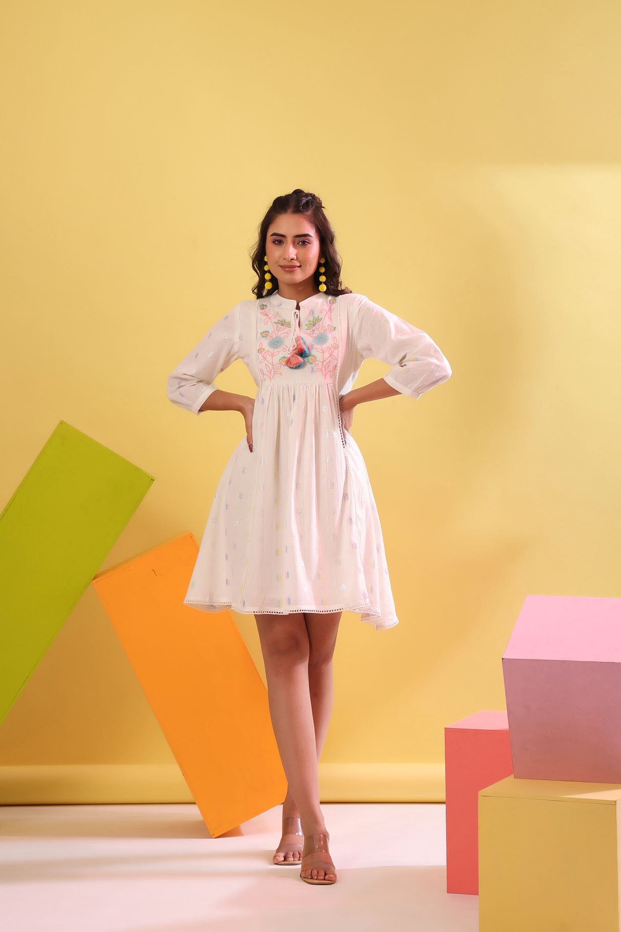 Embroidred White Short Dress