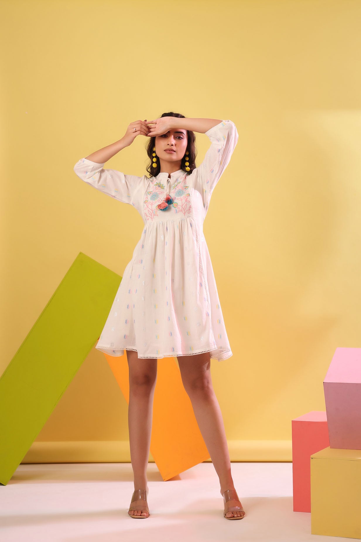 Embroidred White Short Dress