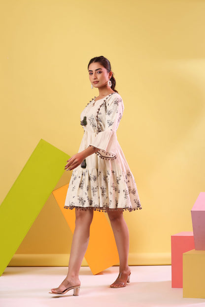 Dobby Off White Short Dress