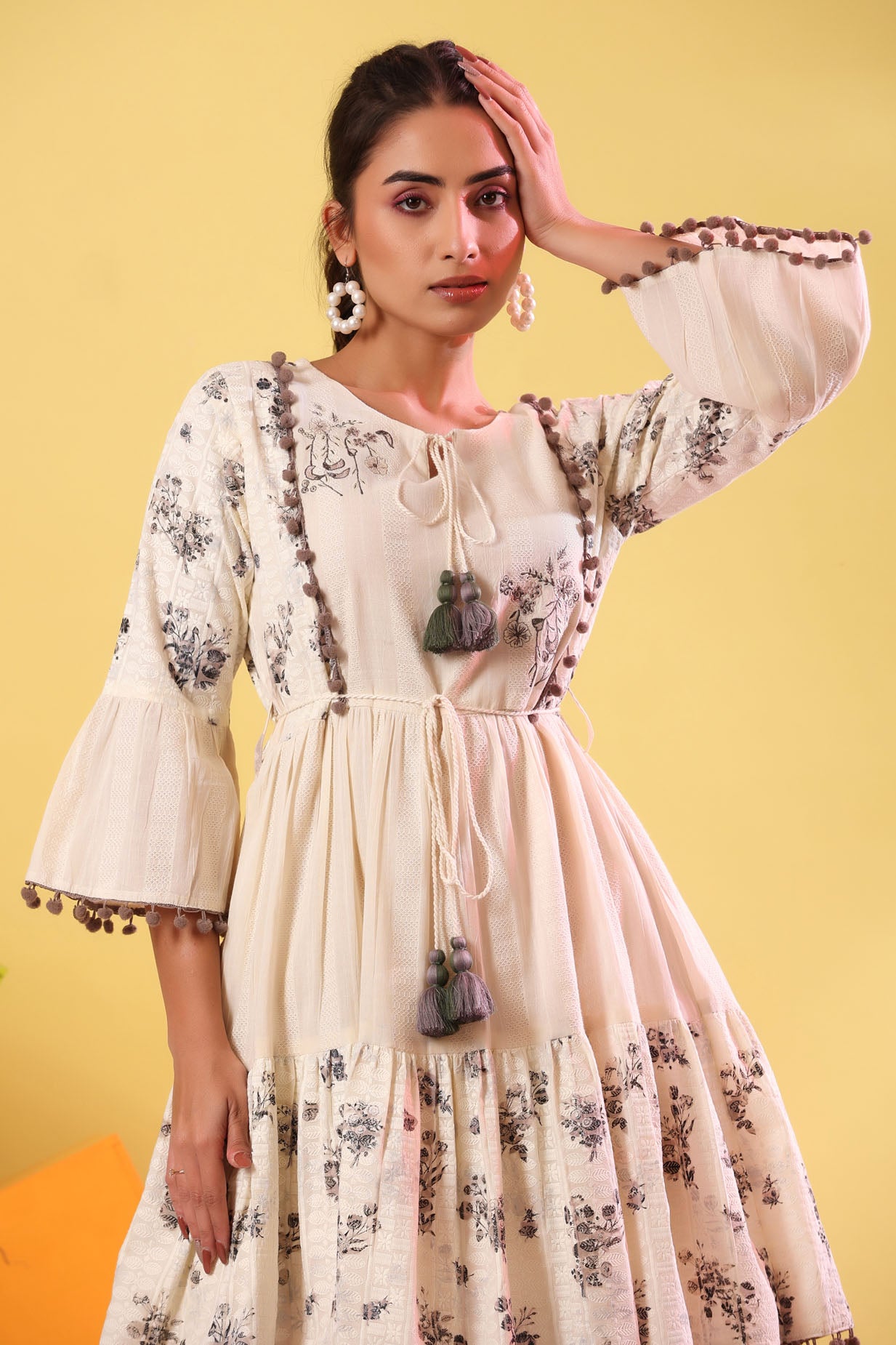 Dobby Off White Short Dress