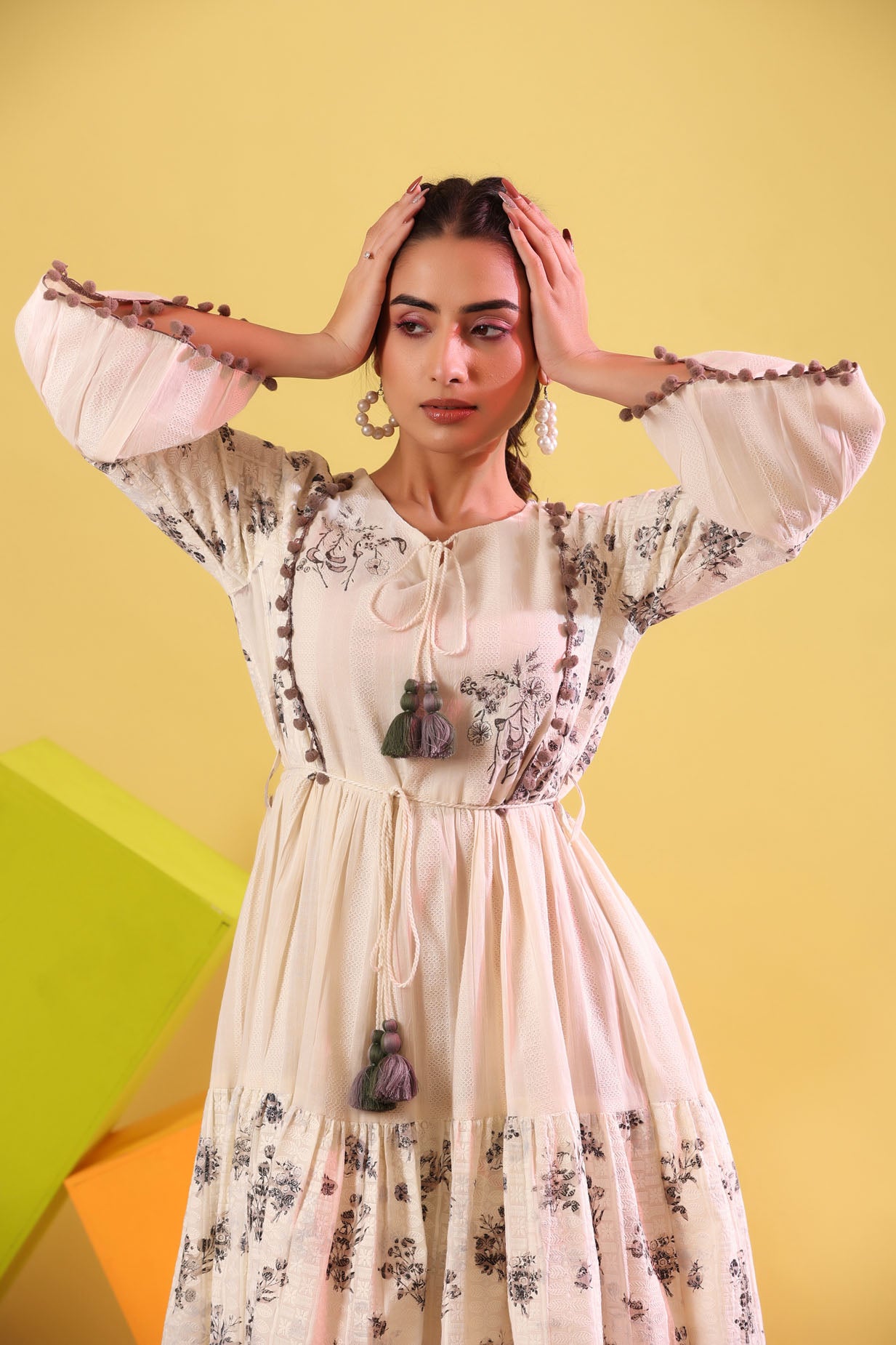 Dobby Off White Short Dress