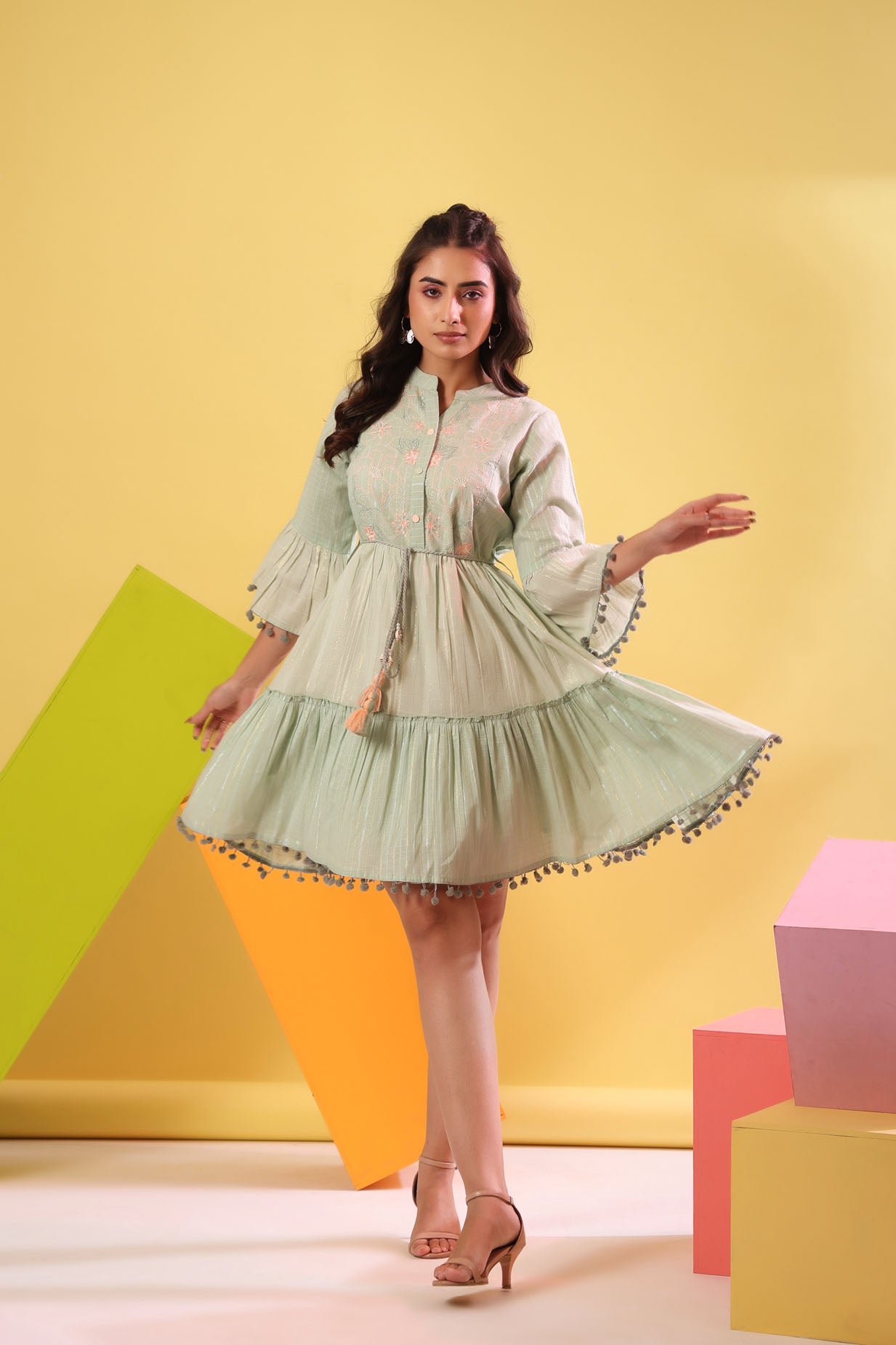 Flower Lurex Short Dress