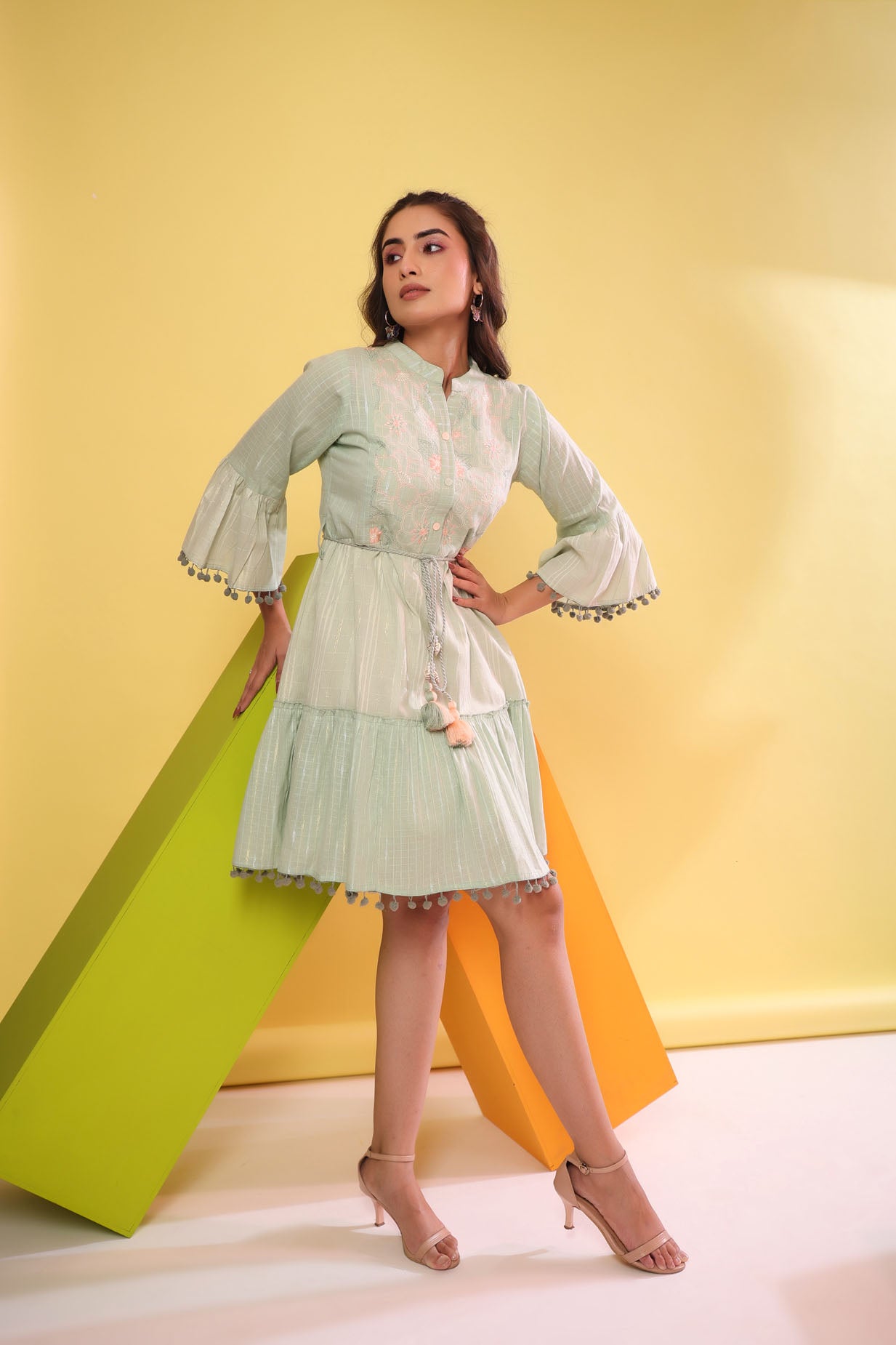 Flower Lurex Short Dress