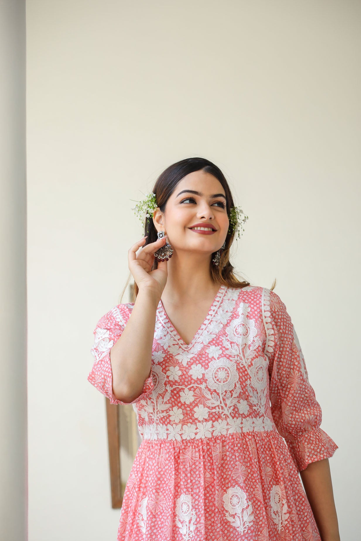 Cotton Embroidered Pink Middi