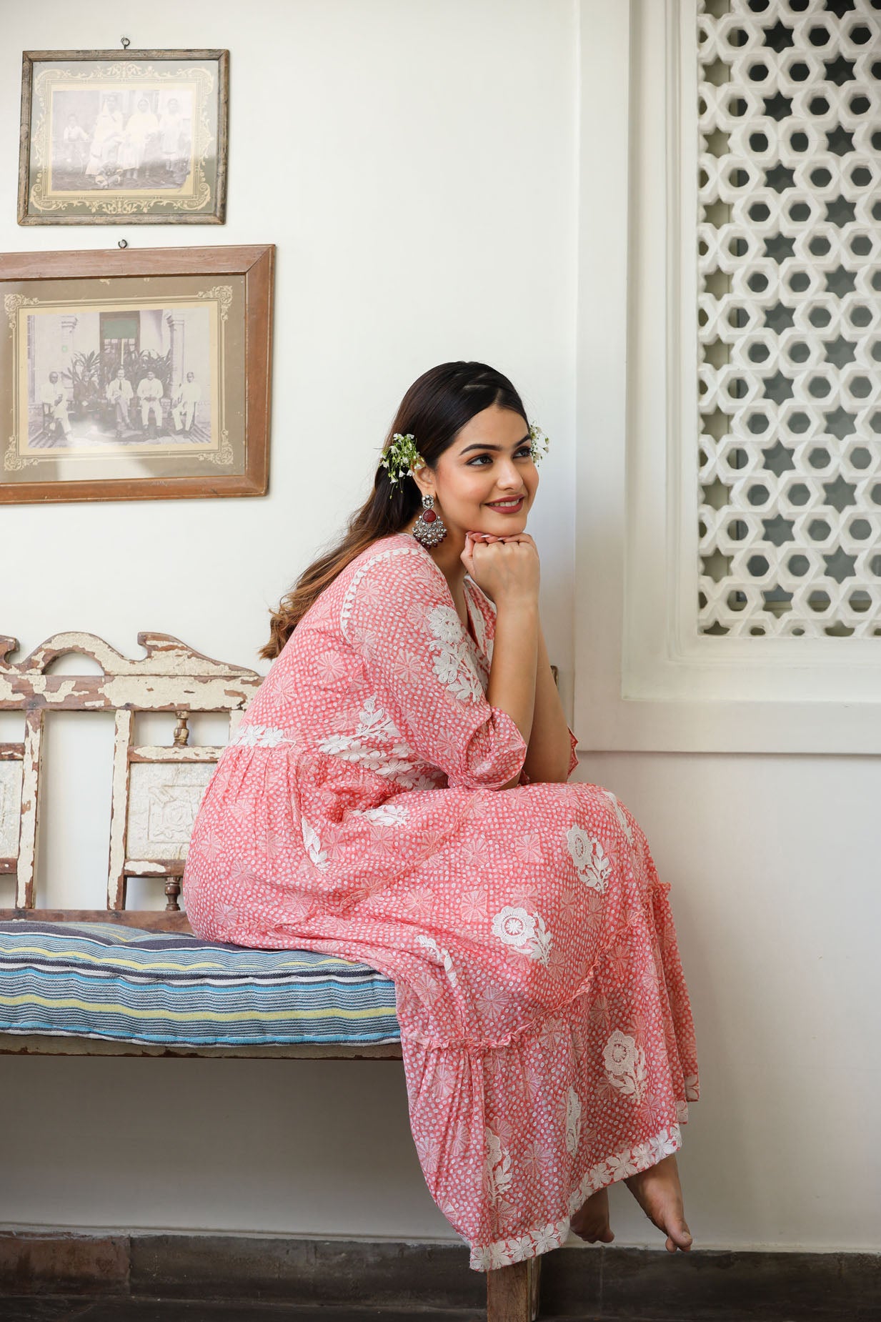 Cotton Embroidered Pink Middi