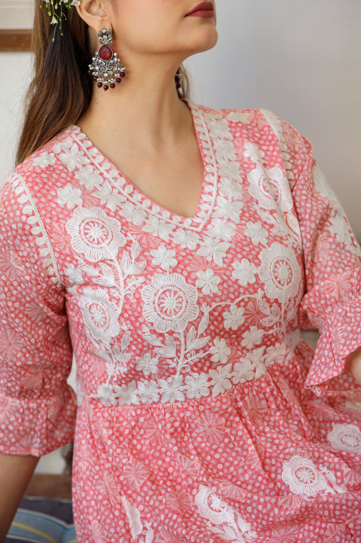 Cotton Embroidered Pink Middi